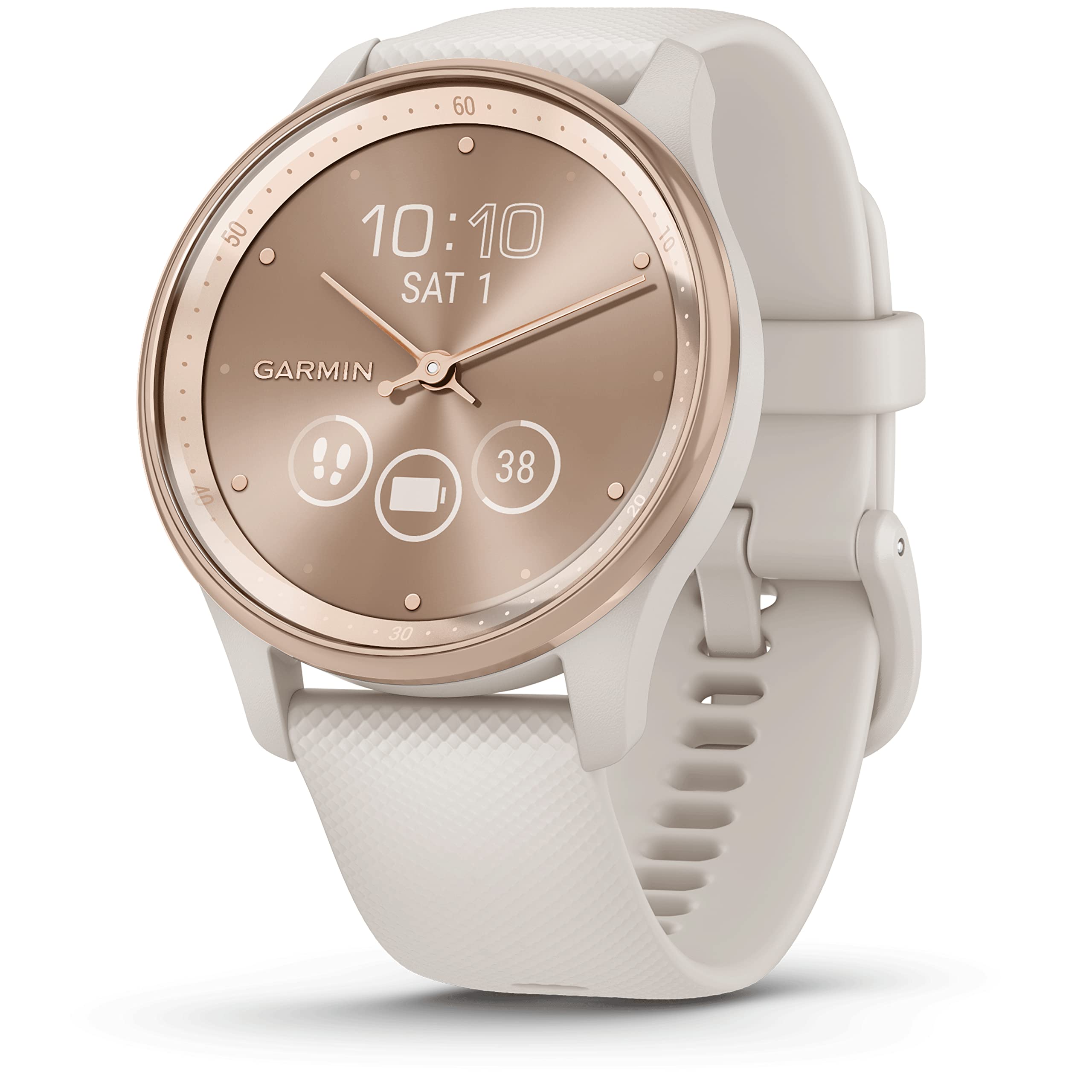 71J-q9iIFkL Garmin vívomove Trend, 40mm, Hybrid-Smartwatch, Creme/Perlgold – Bild 1